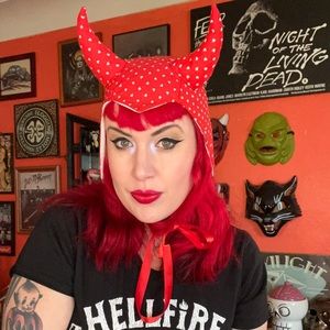 Red white hearts devil bonnet